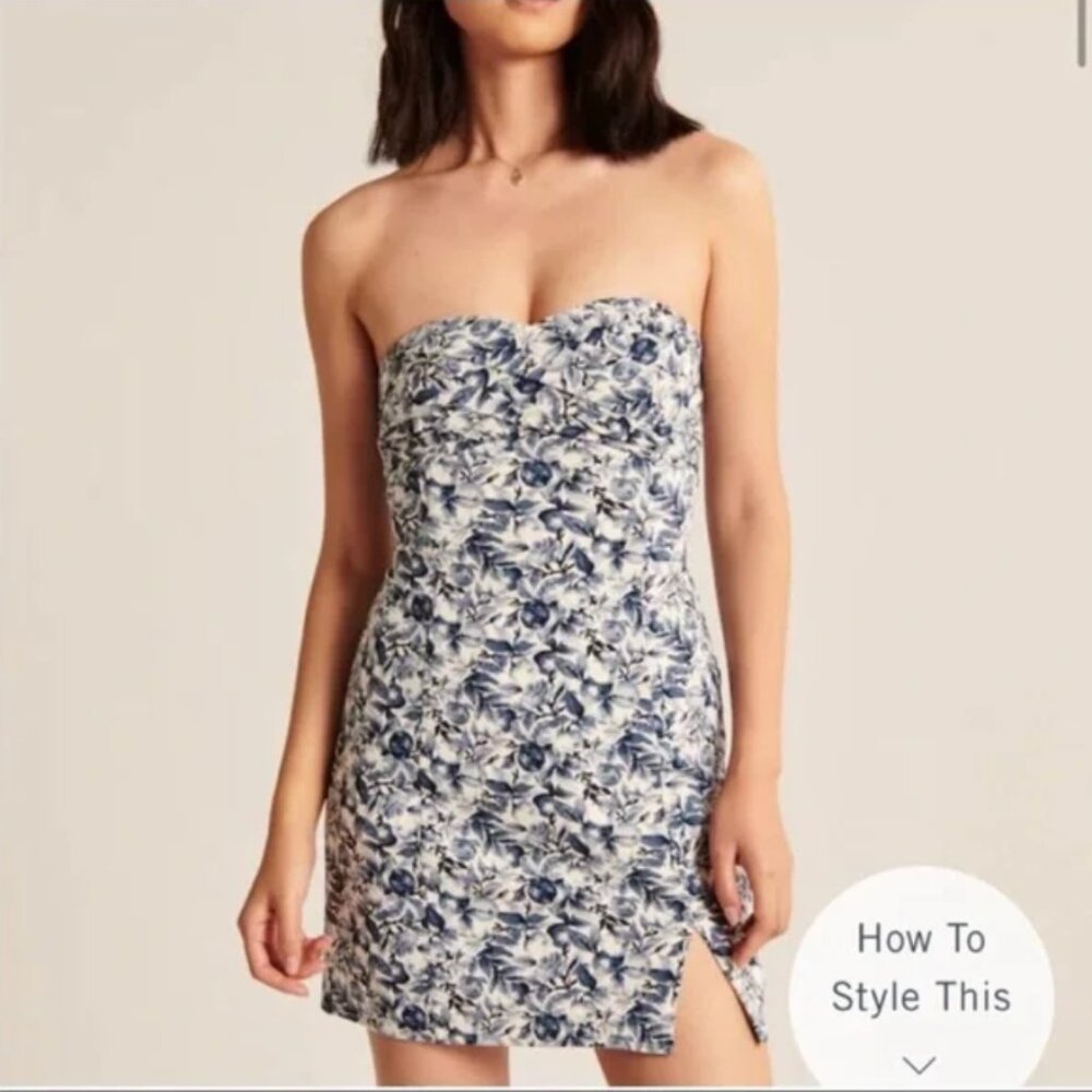 Abercrombie | Draped Blue Pattern Mini Dress with Removable Straps